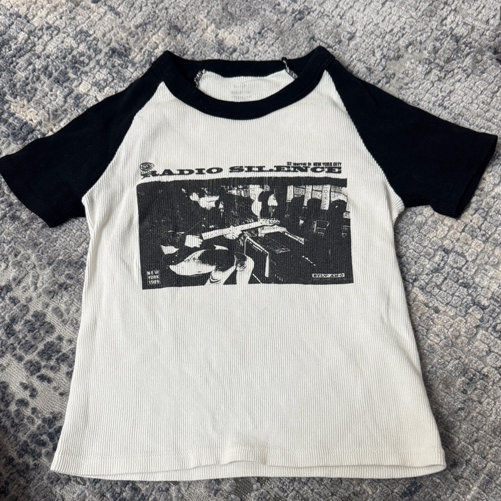 Brandy Melville Black & White Graphic Crop Top